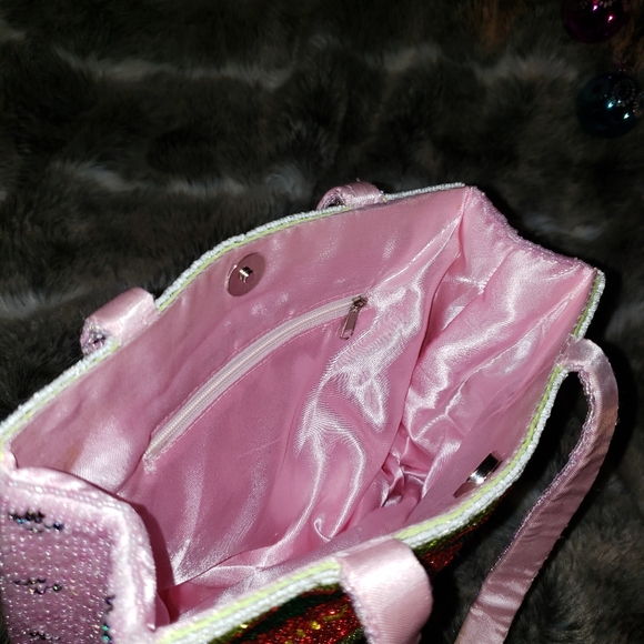 VINTAGE HANDMADE Glass Beaded Purse. Wrigley's Gum Double Mint. Pink - Picture 5 of 8